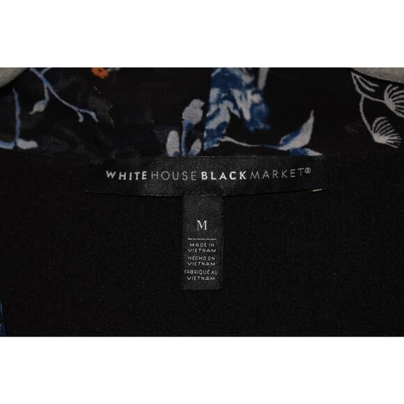 WHITE‎ HOUSE BLACK MARKET $78 Black Floral Scarf Tie Neck Sleeveless Blouse M - Picture 4 of 4